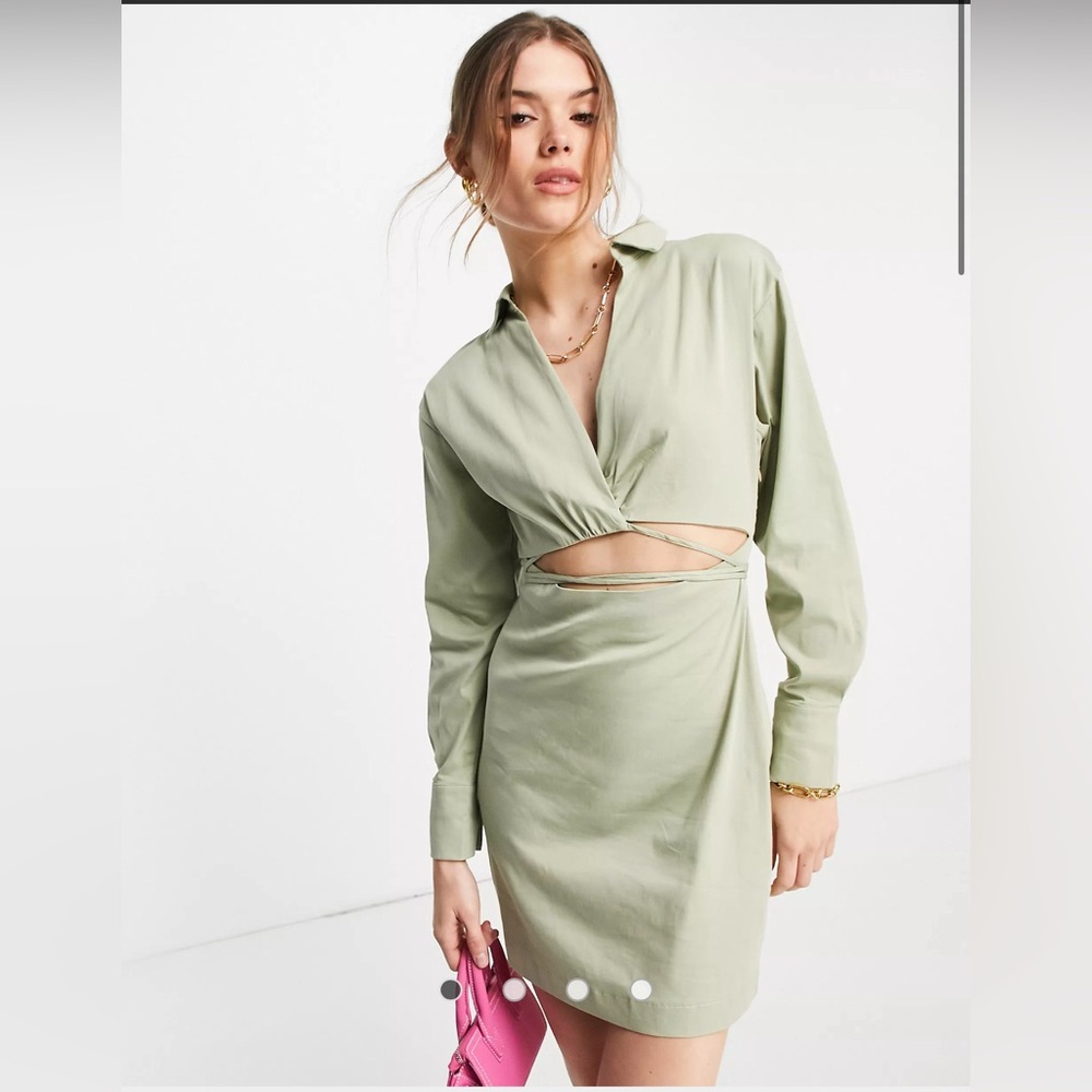 ASOS Envii long sleeve shirt dress with wrap waist in khaki